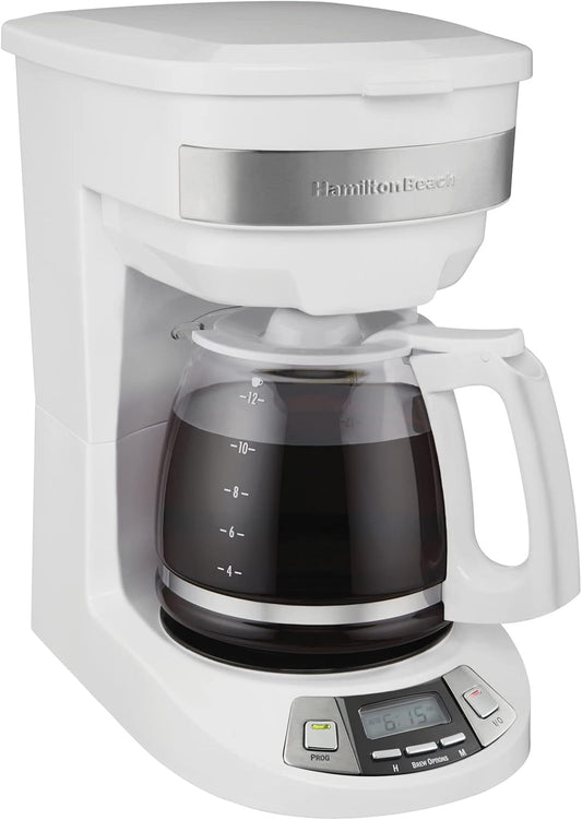Hamilton Beach 12 Cup Programmable Drip Coffee Maker Machine, Regular & Bold Brew Options, Auto Pause and Pour, Glass Carafe, Black with Stainless Accents (46299J)