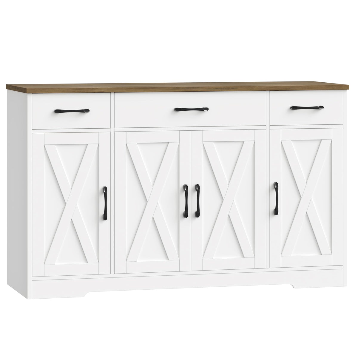 HOSTACK Buffet Cabinet with Drawers, 55" Large Sideboard Buffet Storage Cabinet with Shelves and Doors, Modern Farmhouse Coffee Bar Station Wood Kitchen Table for Kitchen, Dining Room, White/Rustic