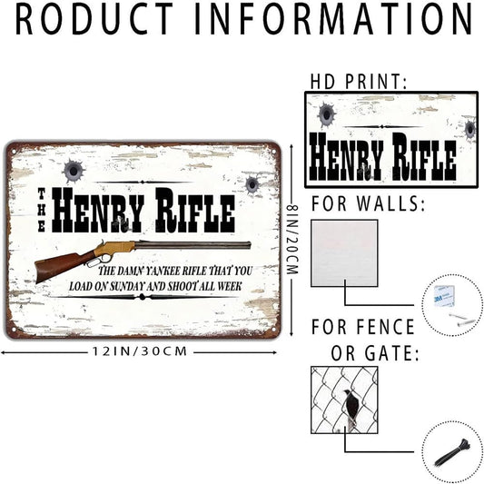 The Henry Rifle Vintage Metal Tin Sign Hunting Wall Decor Antique Tin Signs Guns Metal Signs Metal Plaque for Home Club Cafe Office Garden Man Cave Decor 8x12 inch