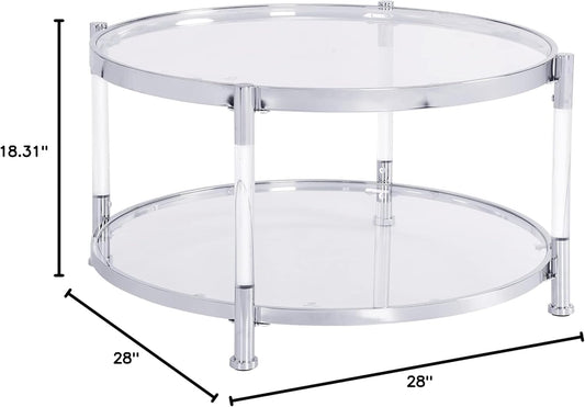 Tempered Glass Round Coffee Table, 28" Modern Acrylic Legs Circle Center Table for Living Room