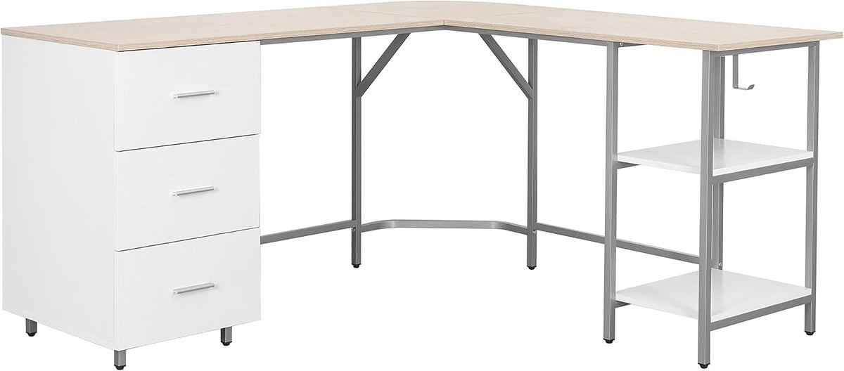 Techni Mobili L Shaped Desk - Two-Toned Computer Desk with Drawers & Storage Shelves - Simple Modern Furniture & Home Office Space Corner Table for Work & Writing
