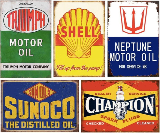 Reproduced Vintage Tin Sign Pack, Gas Oil Retro Advert Antique Metal Signs for Garage Man Cave Bar Kitchen, Nostalgic Car Decor, 8x12 Inch (24 pieces B)