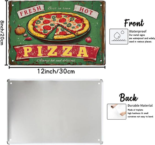 WEBEEDY Pizza Tin Signs Funny Food Poster Vintage Metal Wall Decor for Home Kitchen Restaurant,Delicious Pizza Fast Food Sign for Cafe Pub Bar Home Indoor Outdoor Retro Decor,8x12 Inch/20x30cm
