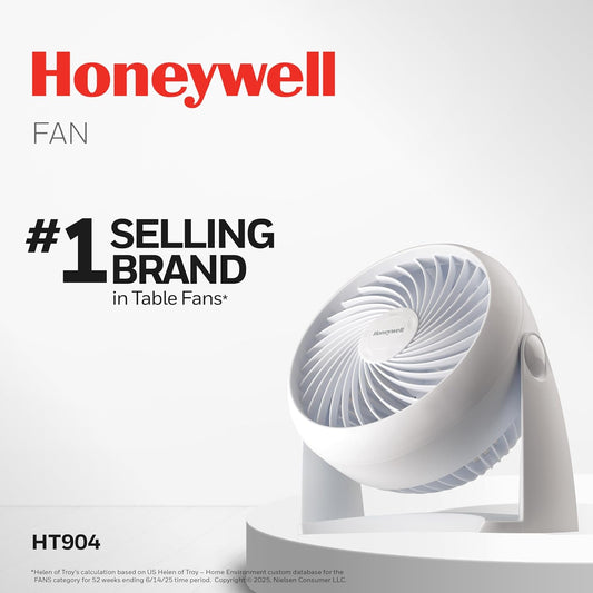 Honeywell TurboForce Air Circulator, Small Tabletop Fan, Quiet Personal Fan for Home or Office, 3 Speeds, 90 Degree Pivoting Head, White, HT-904