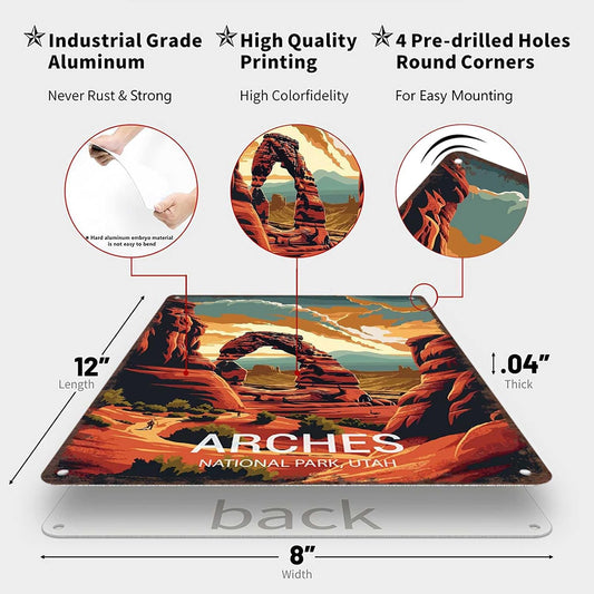 Vintage Metal Tin Sign Arches National Park Poster-Wall Art Decor for Home Room Office Dorm Decor 8X12inch