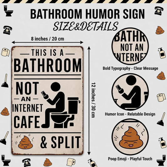 BHOKEM Vintage Bathroom Sign, This Is A Bathroom Not An Internet Cafe Tin Sign 8x12 Inch, Funny Restroom Decor for Farmhouse Toilet, Powder Room, Guest Bath, Housewarming Gifts