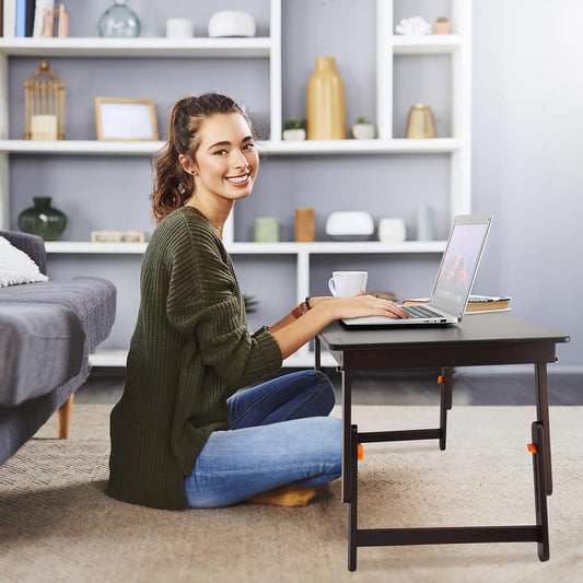 Nnewvante Large Size Floor Desk, Folding Low Coffee Table, No Assembly Required, Adjustable Floor Table for Breakfast Gaming Writing 33.5"x17.7" Black Walnut