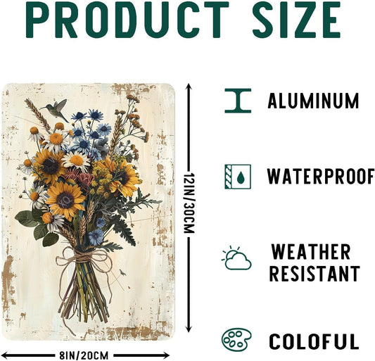 Flowers Metal Signs Vintage A Bouquet of Wild Flowers Tin Sign Retro Wall Decor for Living Room Bedroom Greenhouse Garden Yard Shop Bar 8×12 Inches