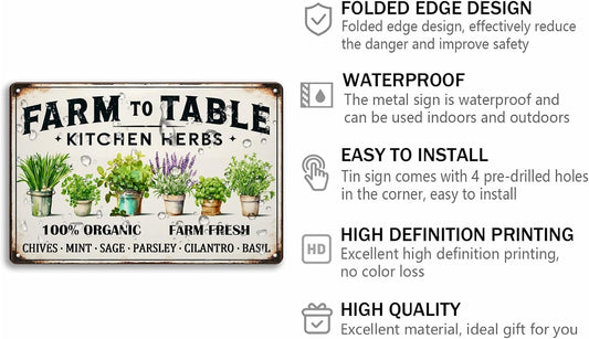Generic Kitchen Herbs Metal Sign Farm To Table Tin Sign Vintage Wall Art Decor For Kitchen Garden Farmhouse 8x12 Inch