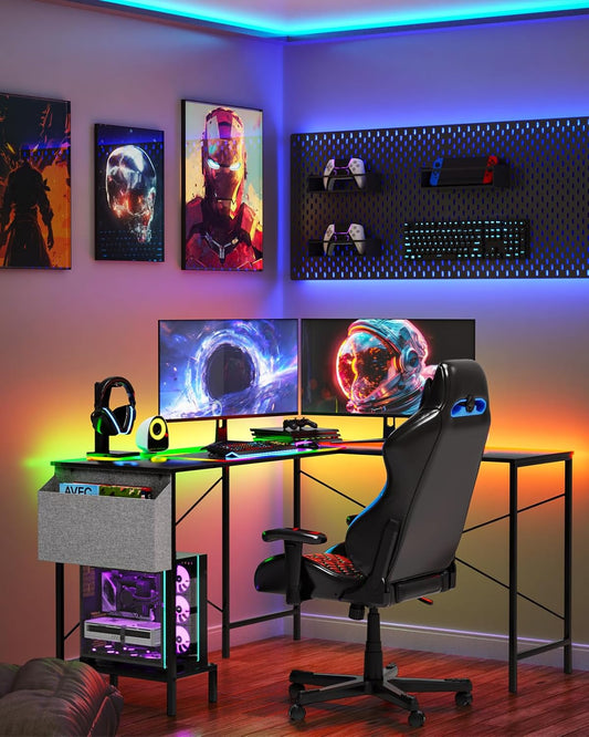 L Shaped Desk - 50" Reversible Home Office Computer Desk, Wood Top, Metal Frame, Side Bag, Sturdy Gaming Desk Corner Table for Work, Writing and Study, Space-Saving