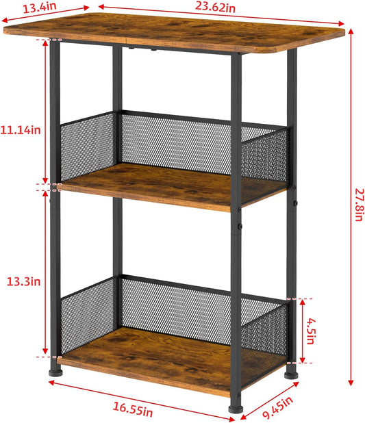 Jsskeeim Mini Floor Standing Coffee Bar Shelf,3-Tier Small Coffee Table,Corner Farmhouse Coffee Bar Cabinet;Dining Room, Living Room-Capsules,Coffee Maker(Brown+Black)