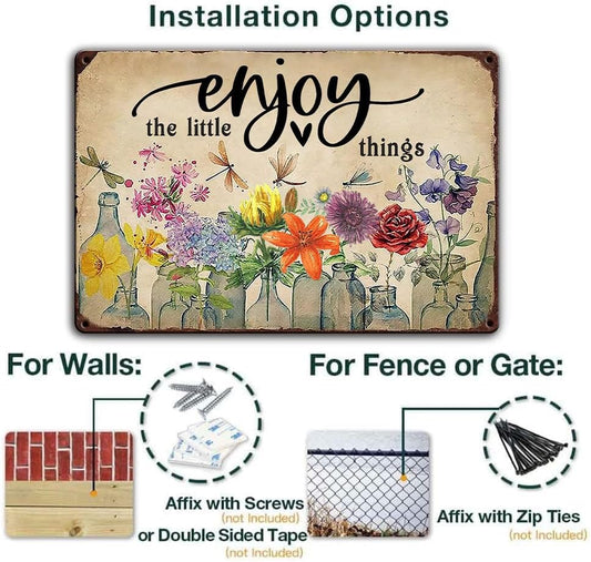 Ykfss Funny Garden Signs Outdoor Wall Decor For Patio Metal Signs For Outside Porch Tin Signs Enjoy The Little Things Sign Garden Decorative Plaque Farmhouse Kitchen Flower Hanging Sign 8x12 Inch