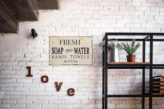 Vintage Bathroom Sign - Vintage Metal Wall Art for Bathroom or Laundry Room, Rustic Tin Decor for Farmhouse, Cafe, Bar, 12x8 Inch