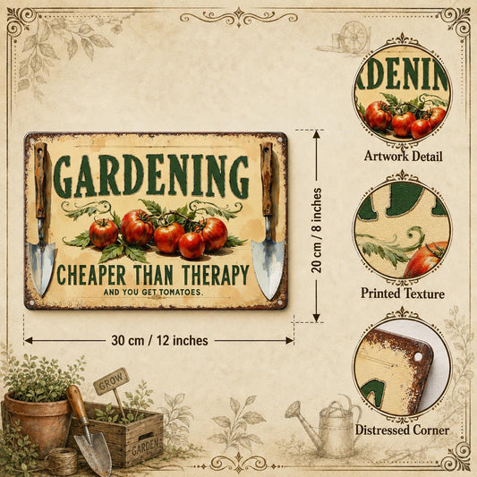 Gardening Humor Tin Sign Wall Decor - 12x8 Inch Metal Vintage Farmhouse Wall Art for Garden Shed, Patio, Greenhouse, Funny Gift for Vegetable Growers