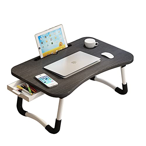 Home Office Lap Desk with Storage Drawer, Cup and Phone Holder, Laptop Bed Tray Table, 23.6" Foldable Desk, Laptop Stand for Breakfast, Working, Writing, Gaming and Drawing