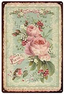 Krouterebs Retro Metal Tin Sign Rose Flower Rustic Wall Decor Metal Wall Plate Vintage Tin Sign for Street & Home Bar Club Kitchen Restaurant Wall Art Decor Plaque Signs 8"x 12"