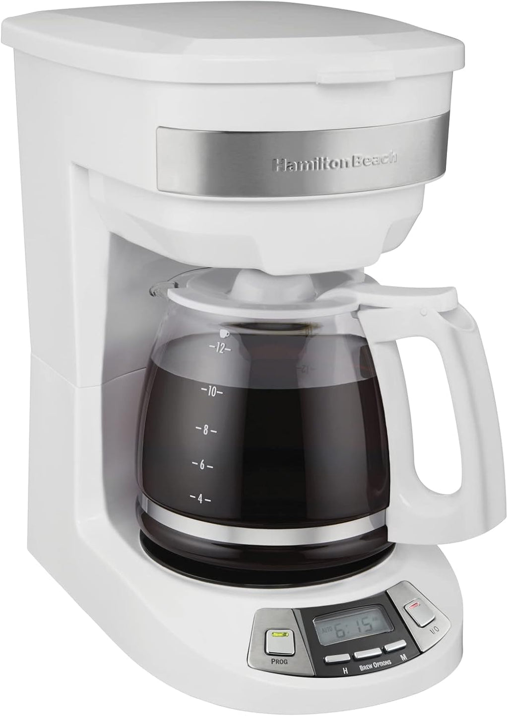 Hamilton Beach 12 Cup Programmable Drip Coffee Maker Machine, Regular & Bold Brew Options, Auto Pause and Pour, Glass Carafe, Black with Stainless Accents (46299J)