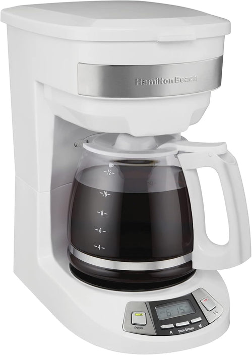 Hamilton Beach 12 Cup Programmable Drip Coffee Maker Machine, Regular & Bold Brew Options, Auto Pause and Pour, Glass Carafe, Black with Stainless Accents (46299J)