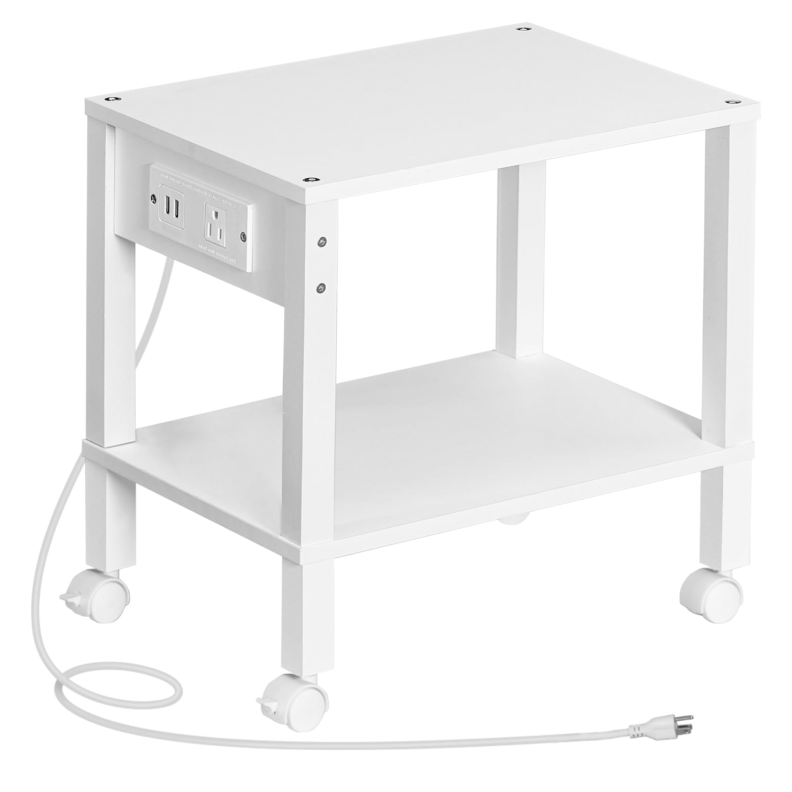 HOOBRO 2-Tier Printer Stand with Charging Station, Under Desk Printer Table, Printer Cart with Storage Shelves, Shelf for Small Spaces, for Home Office, Rustic Brown and Black BF38UPS01