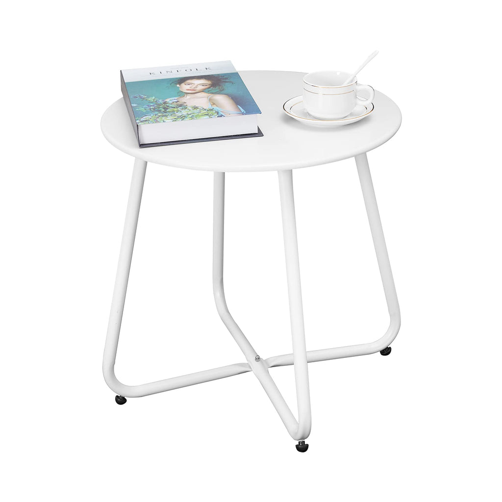 Outdoor Table Small Patio Side Table, Round Metal Side Table, Weatherproof, Portable, Outdoor End for Garden, Balcony, Yard (Black)