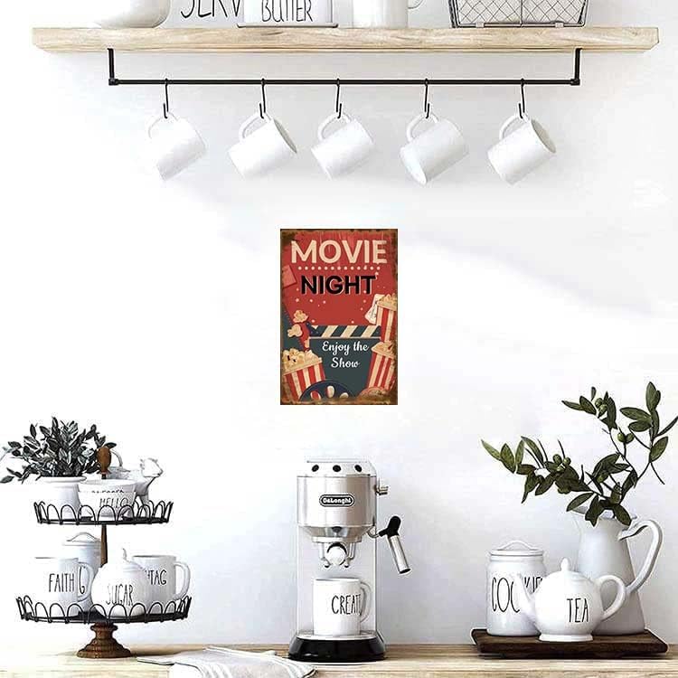 Vintage Movie Night Metal Tin Sign Enjoy The Show With Popcorn Decor For Home Cinema Cafe 8x12 Inch