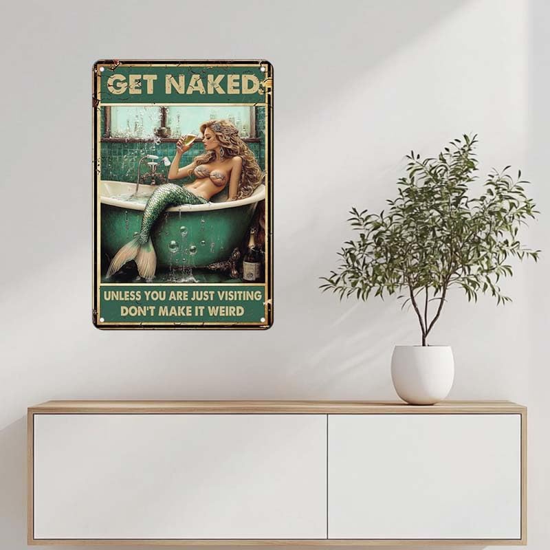 CCPARTON Metal Sign Get Naked Mermaid Vintage Metal Tin Sign For Home Outdoor Indoor Office Bar Yard Decor 8x12 Inches