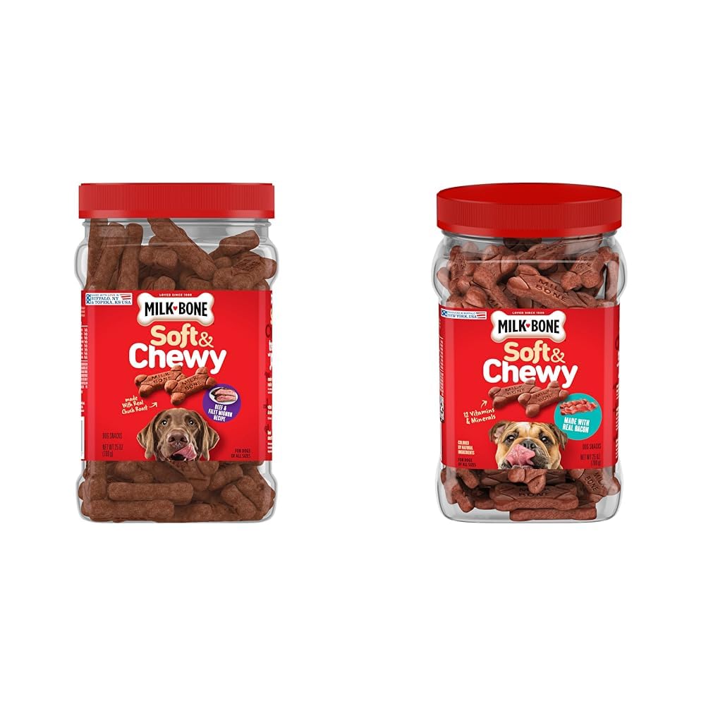 Milk-Bone Soft & Chewy Dog Treats, Made with Real Beef & Filet Mignon, 25 Ounce Canister