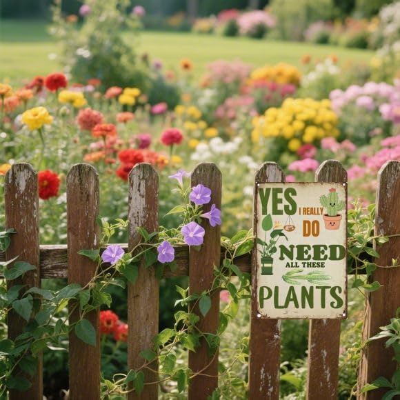 Funny Plant Lover Wall Sign – Retro Metal Tin Sign for Garden, Home, Kitchen or Greenhouse, Humorous “Need All These Plants” Decor, 8x12 Inch