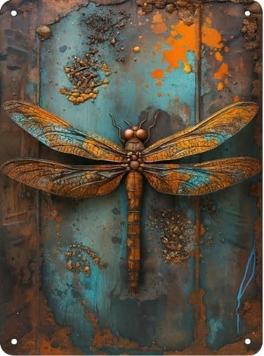 Vintage Metal Tin Sign – “2D Dragonfly” Inspirational Wall Decor – 8x12 Inch Farmhouse Hanging Plaque for Home, Dining Room, Garden, Bar, Coffee Shop, Garage, or Door Decoration