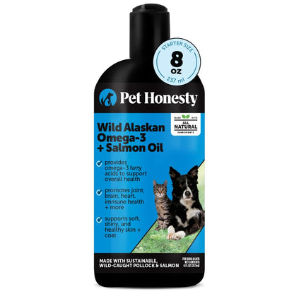 Wild Alaskan Salmon Oil for Dogs + Cats - 100% Pure Natural Omega 3 Fish Oil Supplement for Pet Skin, Coat Health, Allergy Itch Relief, EPA DHA Fatty Acids for Dog Joint Support, Heart Wellness (8 oz)