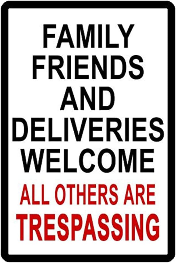 Retro No Trespass Solicit Friends Delivery Welcome Metal Tin Sign Decoration for Garage Yard Home Outdoor 8x12 Inch