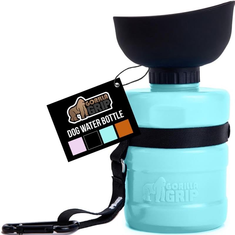 GORILLA GRIP Dog Water Bottle, Portable Water Bowl Dispenser for Dogs, 20 oz Leak Proof Pet Travel Squeeze Bottles, Food Grade Silicone, to Go Puppy Essentials, Hiking Camping Trip Accessories, Pink