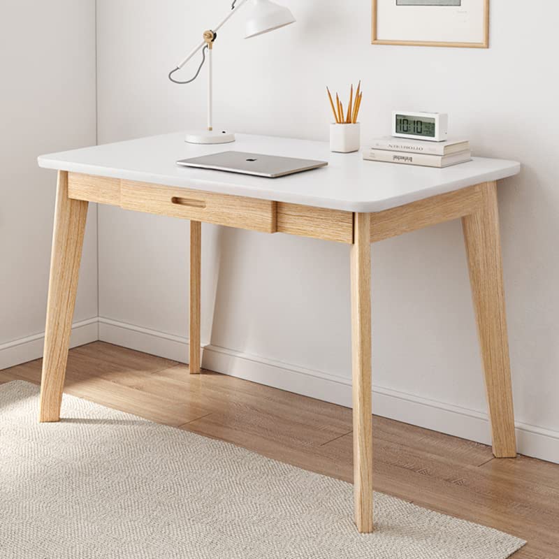IOTXY Solid Wood Writing Desk - Home Office Workbench Desk with Drawer, 47.24" Width Laptop Computer Work Study Table