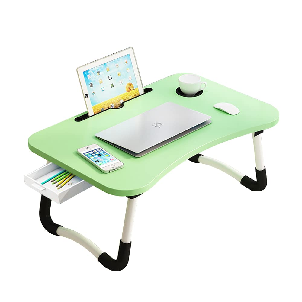 Home Office Lap Desk with Storage Drawer, Cup and Phone Holder, Laptop Bed Tray Table, 23.6" Foldable Desk, Laptop Stand for Breakfast, Working, Writing, Gaming and Drawing
