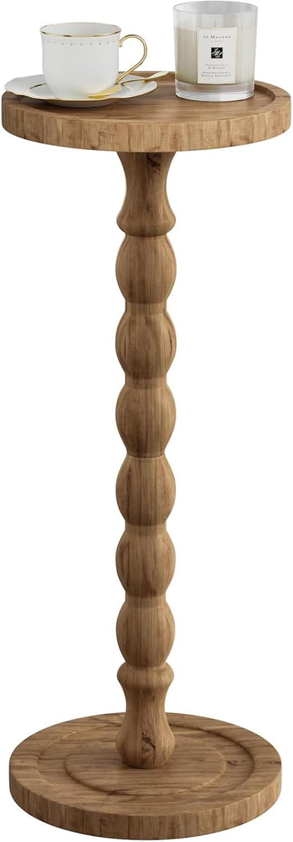 Small Side Table, Rubberwood‌ Drink Table for Small Spaces, Solid Wood Pedestal Coffee Tables, Round End Tables for Living Room, Sofa Couch, Bedroom, Corners, and Office (Brown, 9.4 inch)