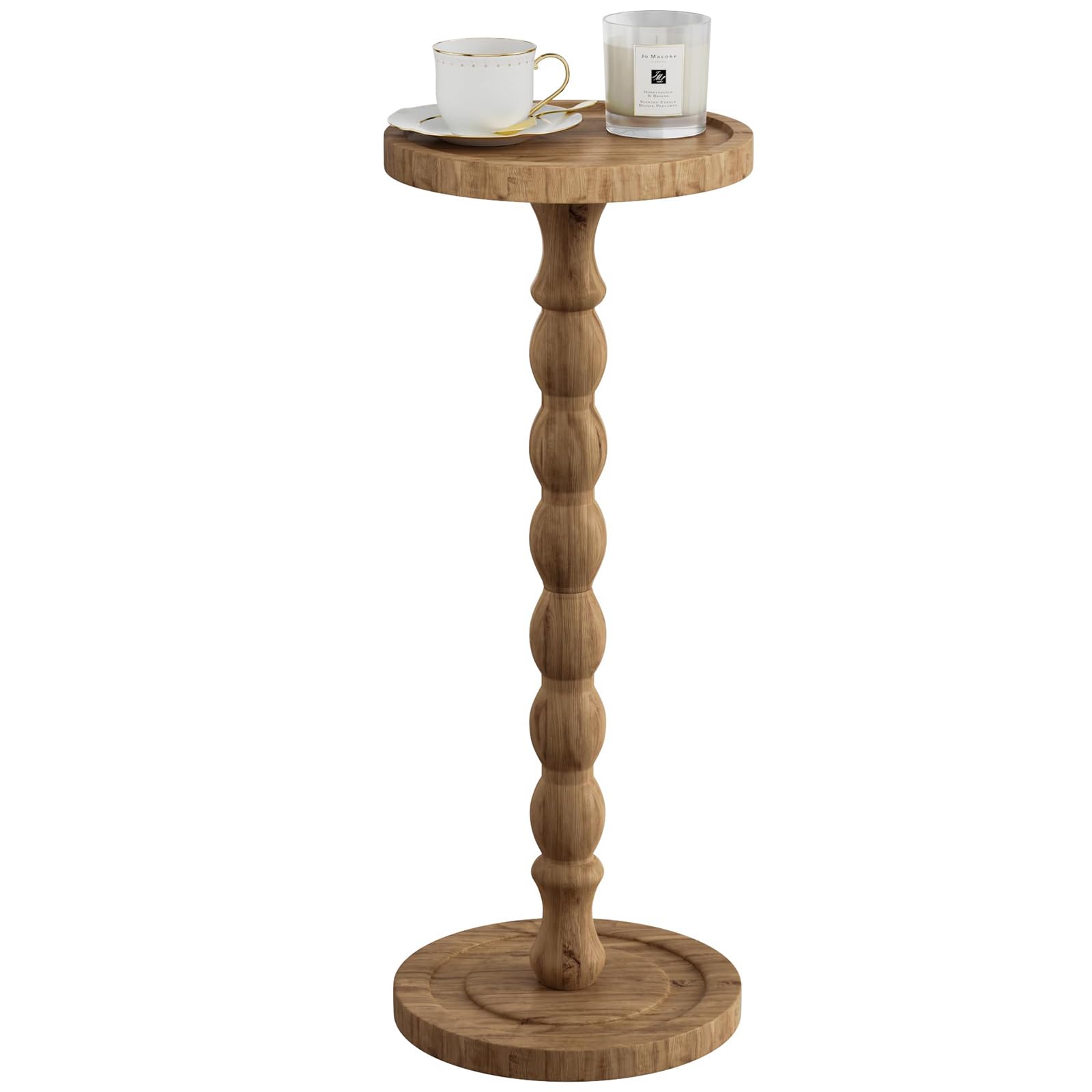 Small Side Table, Rubberwood‌ Drink Table for Small Spaces, Solid Wood Pedestal Coffee Tables, Round End Tables for Living Room, Sofa Couch, Bedroom, Corners, and Office (Brown, 9.4 inch)