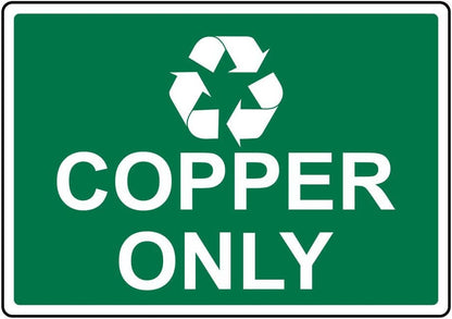 Copper Only Scrap Collection Sign - Metal Tin Sign 8x12 – Durable Safety Warning Metal Wall Decor for Home, Garage, Yard, or Workplace