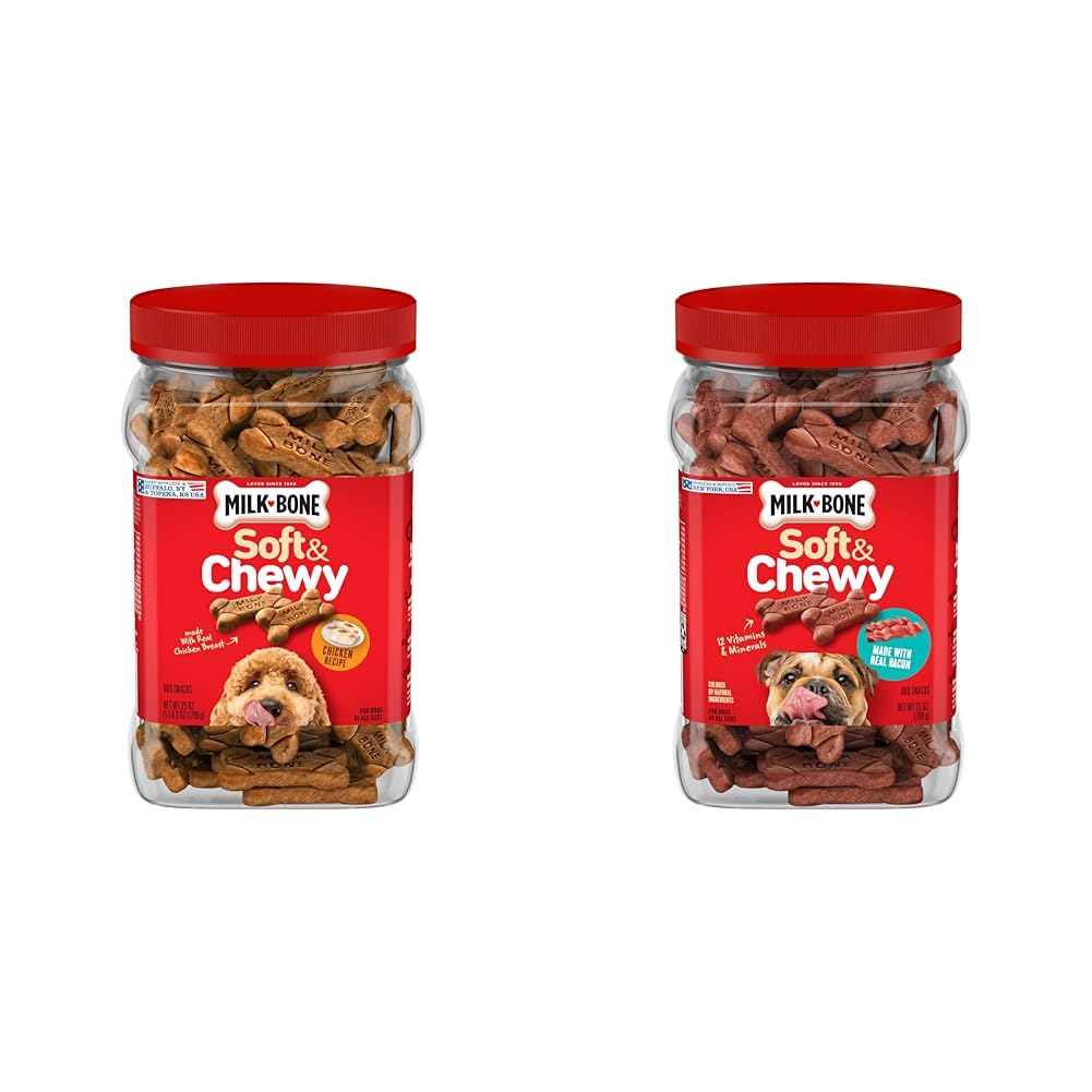 Milk-Bone Soft & Chewy Dog Treats, Made with Real Beef & Filet Mignon, 25 Ounce Canister