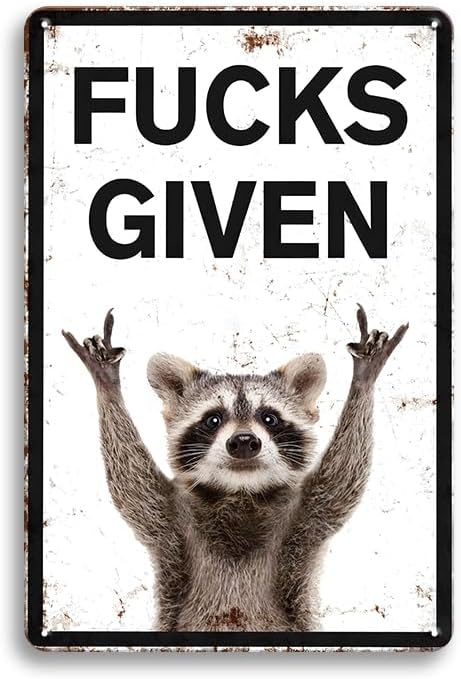 Funny Rockstar Raccoon Art Vintage Metal Tin Signs Funny Garage Man Cave Decor Bedroom Living Room Decor 12 x 8 Inch