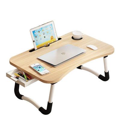 Home Office Lap Desk with Storage Drawer, Cup and Phone Holder, Laptop Bed Tray Table, 23.6" Foldable Desk, Laptop Stand for Breakfast, Working, Writing, Gaming and Drawing