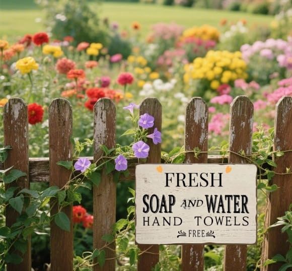 Vintage Bathroom Sign - Vintage Metal Wall Art for Bathroom or Laundry Room, Rustic Tin Decor for Farmhouse, Cafe, Bar, 12x8 Inch