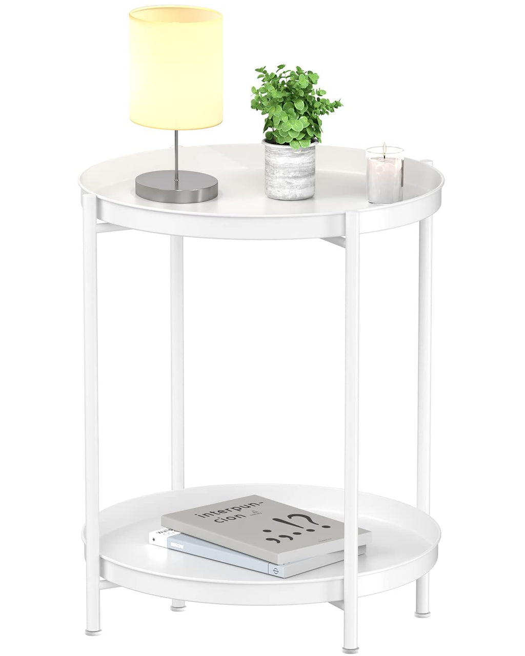 EKNITEY 2 Tier End Table - Metal Side Table Waterproof Small Sofa Coffee Side Tables Bedroom Indoor Outdoor with Removable Tray for Living Room Bedroom Balcony and Office (Black)