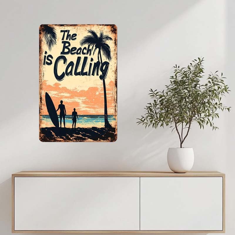 CCPARTON Vintage Beach Metal Sign The Beach Is Calling Metal Tin Sign For Home Outdoor Indoor Office Bar Yard Decor 8x12 Inch