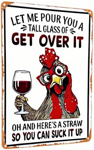 Funny Chicken Tin Sign – Vintage-Style Metal Sign for Kitchen, Bar, Farm, or Backyard – Rustic Wall Art for Animal Lovers – 8x12 Inch