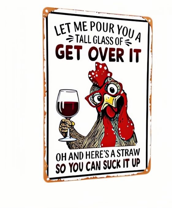Funny Chicken Tin Sign – Vintage-Style Metal Sign for Kitchen, Bar, Farm, or Backyard – Rustic Wall Art for Animal Lovers – 8x12 Inch