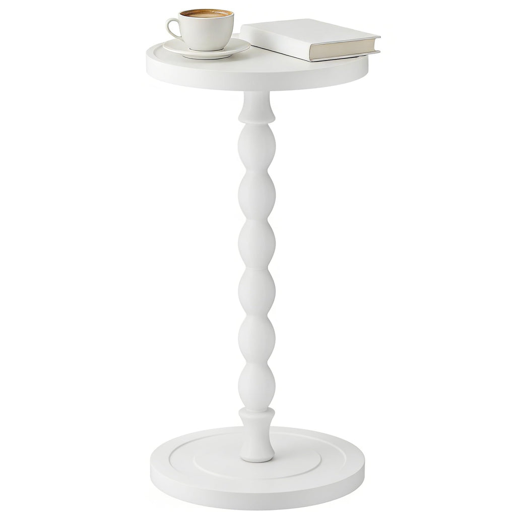 Small Side Table, Rubberwood‌ Drink Table for Small Spaces, Solid Wood Pedestal Coffee Tables, Round End Tables for Living Room, Sofa Couch, Bedroom, Corners, and Office (Brown, 9.4 inch)