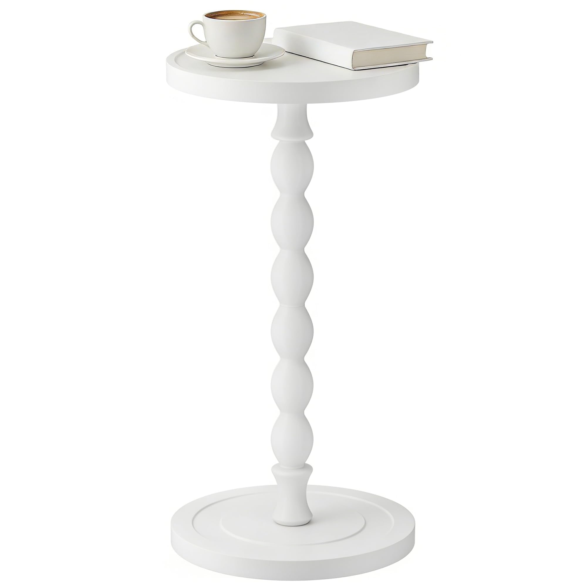 Small Side Table, Rubberwood‌ Drink Table for Small Spaces, Solid Wood Pedestal Coffee Tables, Round End Tables for Living Room, Sofa Couch, Bedroom, Corners, and Office (Brown, 9.4 inch)