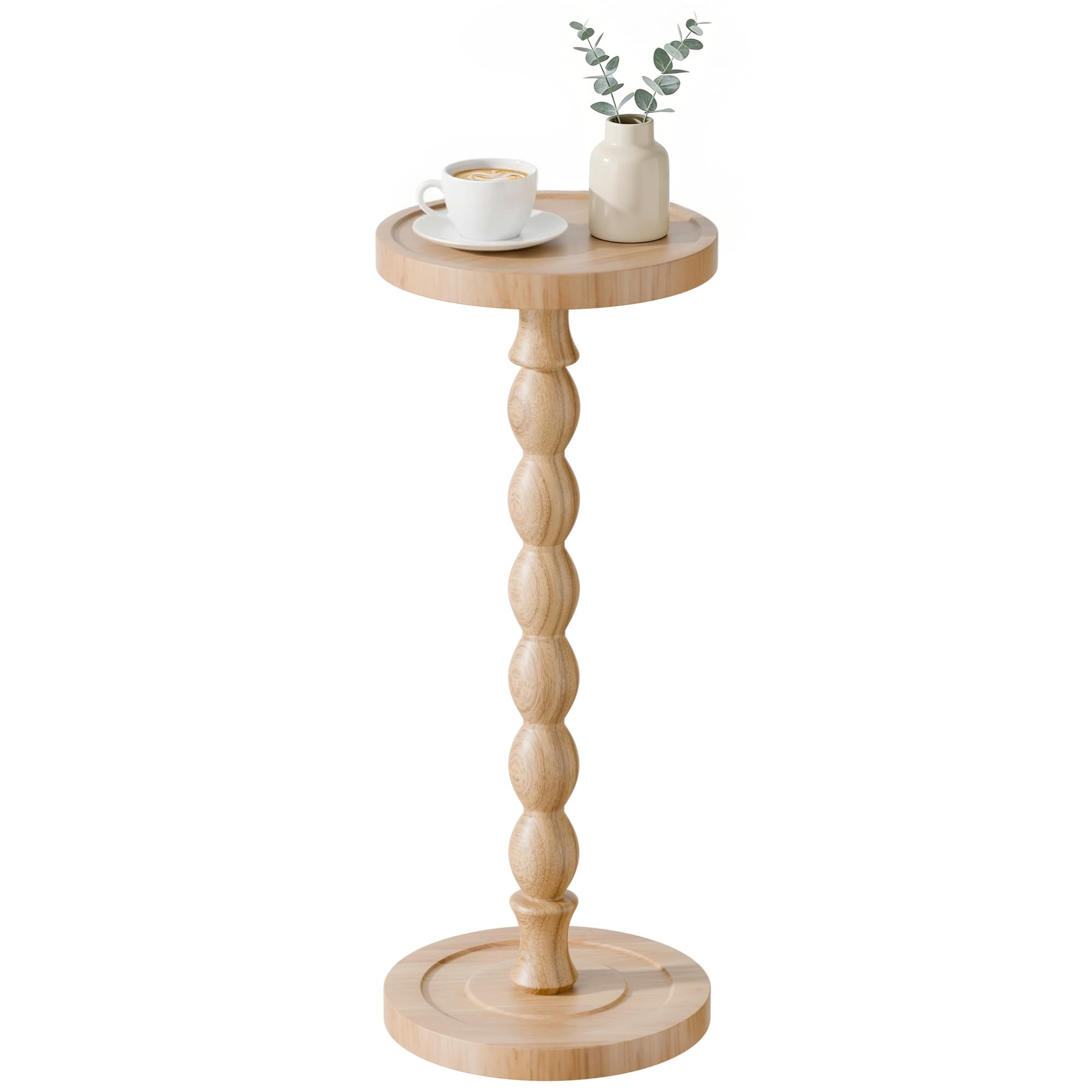 Small Side Table, Rubberwood‌ Drink Table for Small Spaces, Solid Wood Pedestal Coffee Tables, Round End Tables for Living Room, Sofa Couch, Bedroom, Corners, and Office (Brown, 9.4 inch)