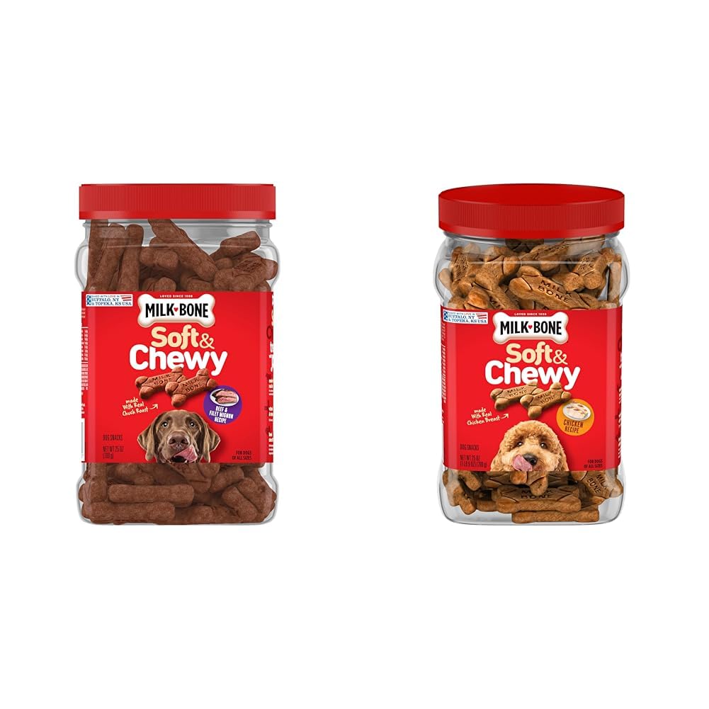 Milk-Bone Soft & Chewy Dog Treats, Made with Real Beef & Filet Mignon, 25 Ounce Canister