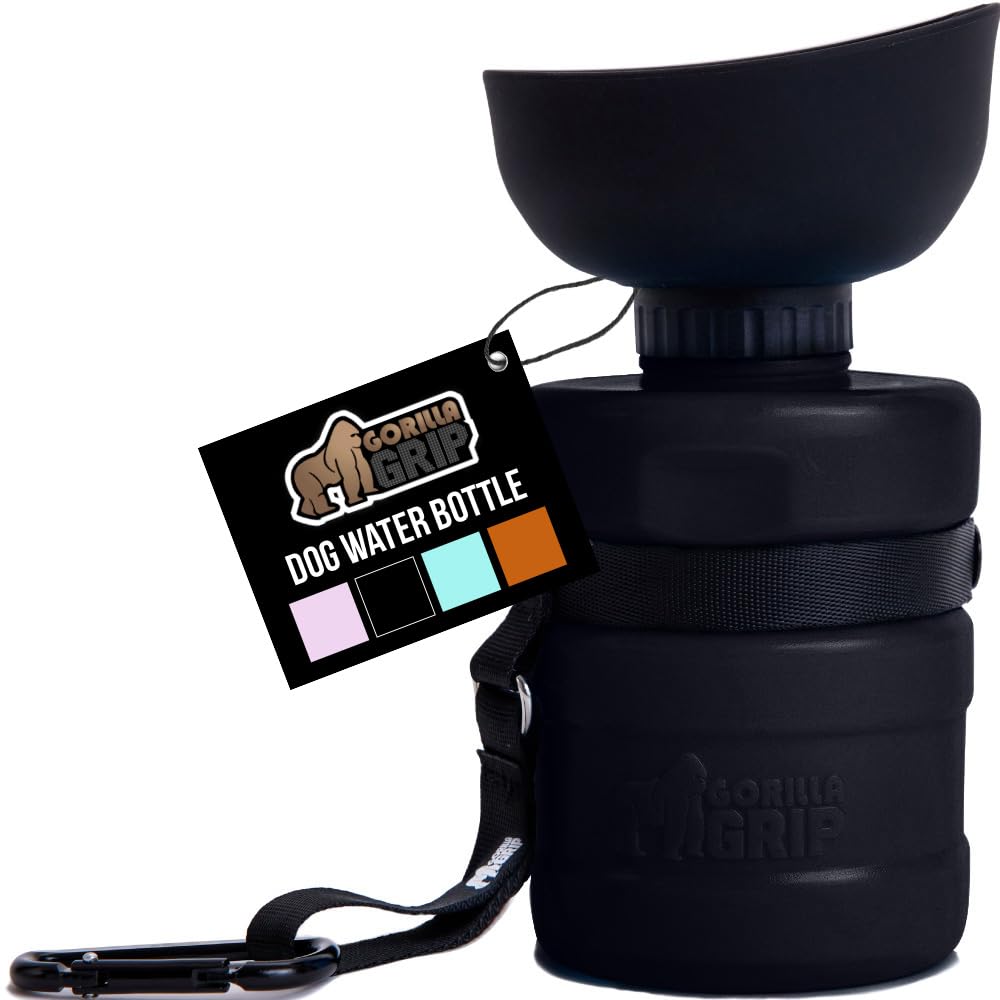 GORILLA GRIP Dog Water Bottle, Portable Water Bowl Dispenser for Dogs, 20 oz Leak Proof Pet Travel Squeeze Bottles, Food Grade Silicone, to Go Puppy Essentials, Hiking Camping Trip Accessories, Pink
